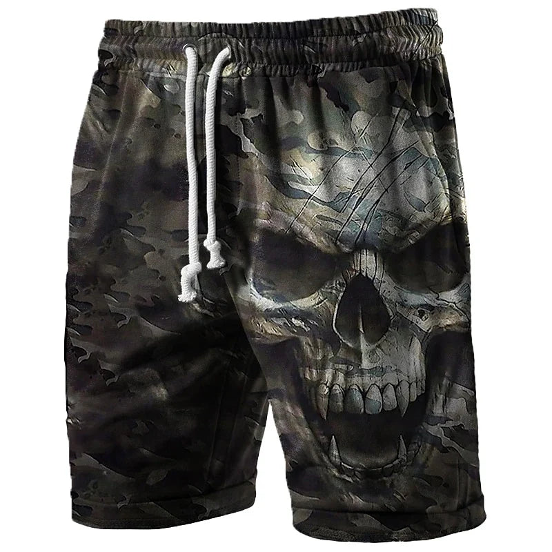 Men's Skull Graphic Beach Shorts – 3D Printed Swim Trunks