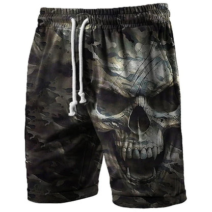 Men's Skull Graphic Beach Shorts – 3D Printed Swim Trunks