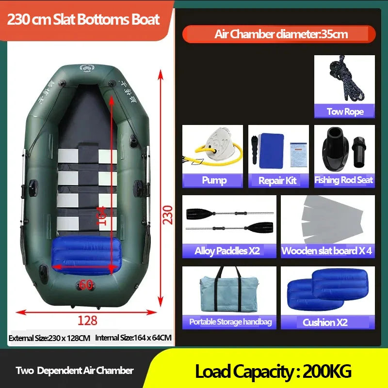 Inflatable Fishing Kayak with Air Deck & Clip Net – PVC, 1.75–3.6m
