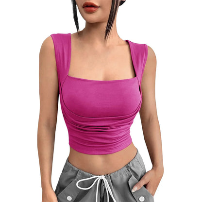 Korean Fashion Tank Crop Tops Women's Slim Fit Short Sexy Blouse Solid Square Neck Push Up Camisole Streetwear Y2k Tops футболка