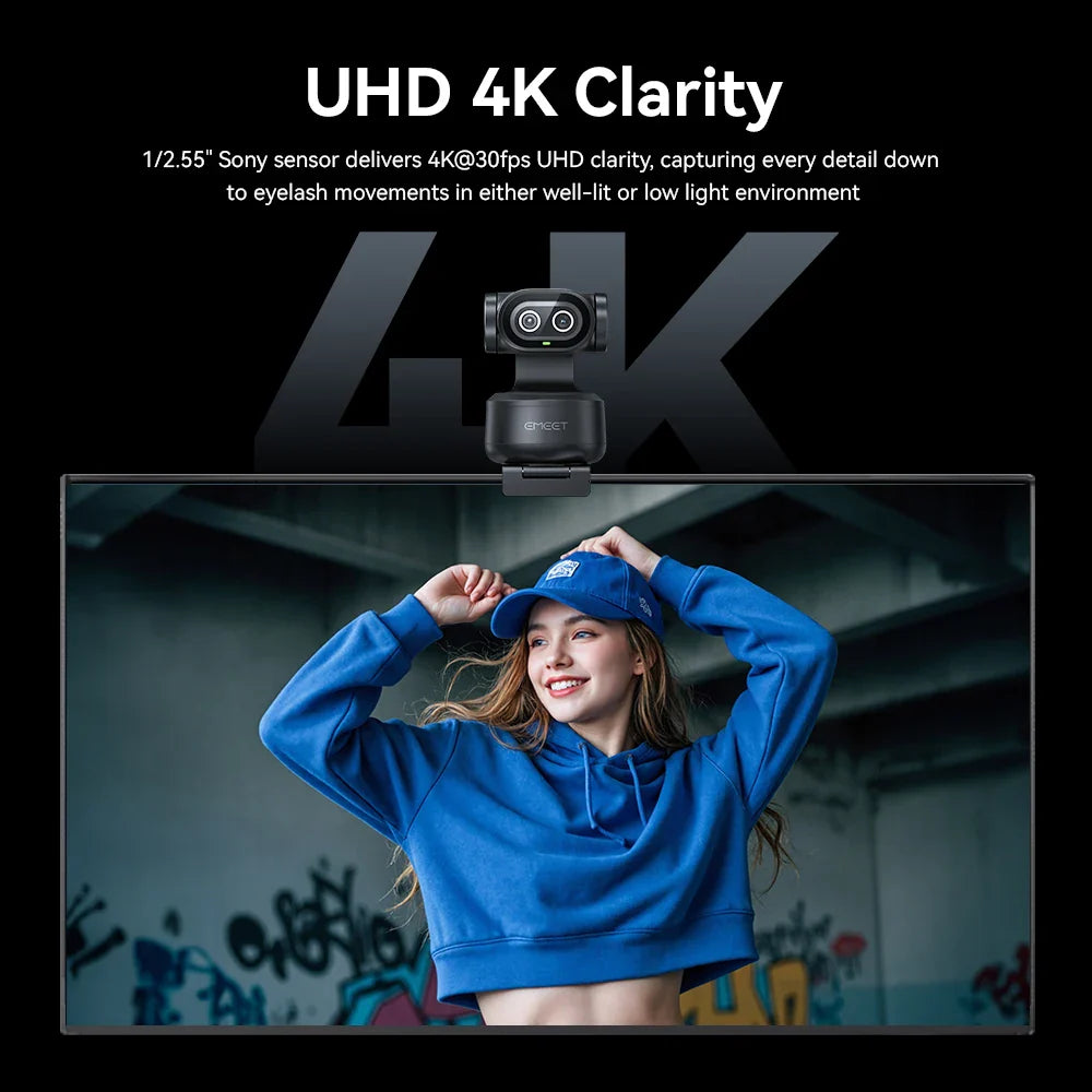 4K Webcam PTZ Web Camera EMEET PIXY Dual-Camera AI Tracking Video Camera for Streaming With SonySensor Gesture Control Autofocus