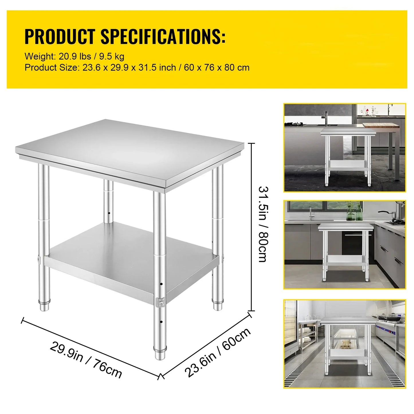 SucceBuy Stainless Steel Kitchen Work Bench Commercial Catering Table Worktable w/Undershelf 330LBS 286LBS for Restaurant