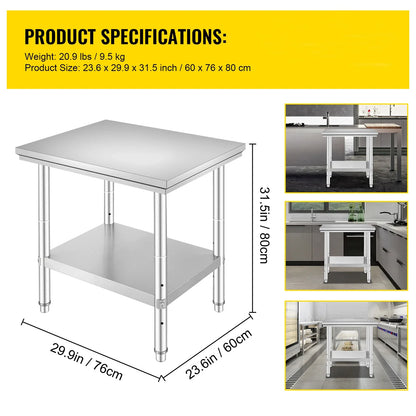 SucceBuy Stainless Steel Kitchen Work Bench Commercial Catering Table Worktable w/Undershelf 330LBS 286LBS for Restaurant