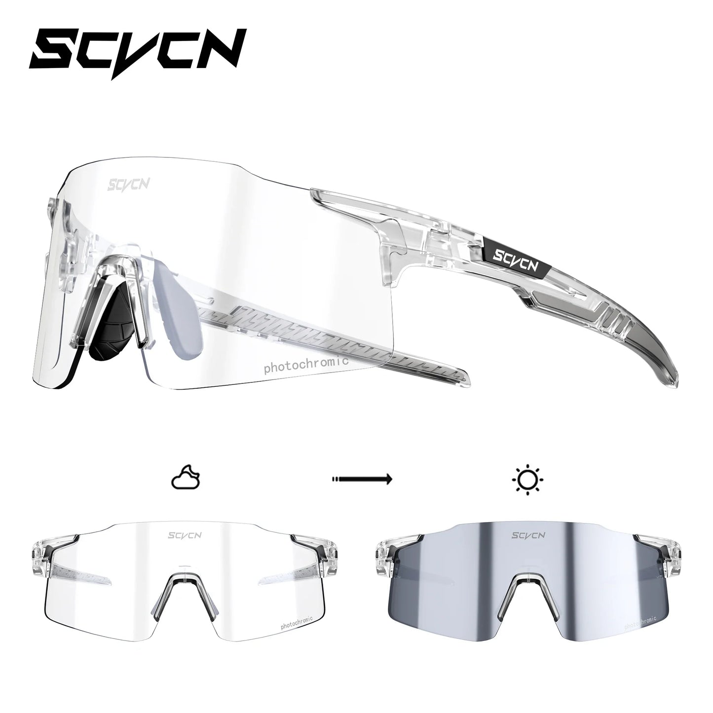 SCVCN Photochromic Cycling Glasses Sunglasses Outdoor Cycling Road Mountain Bike Glasses Men and Women Casual Hiking Windproof