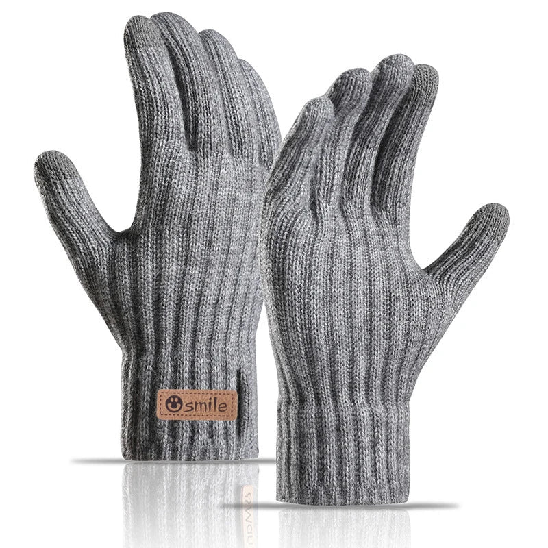 2024 new men's warm gloves winter touch screen plus fleece gloves cold warm wool knitted gloves
