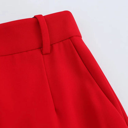 KONDALA Office Lady Chic Red Vest Blazer Suit V Neck Sashes Sleeveless Blazer High Waist Wide Leg Pants Fashion 2025 Summer Sets