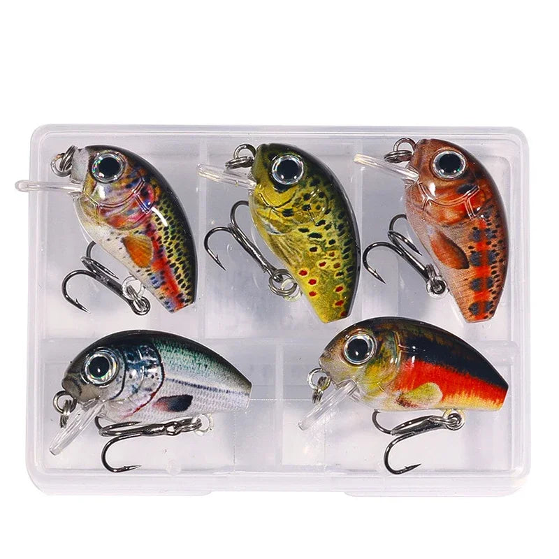 5Pcs 3cm Bass Fishing Lures Kit Topwater Crankbaits, Wobblers Swimbaits 1.5g/2g for Freshwater/Saltwater Light Fishing Tackle