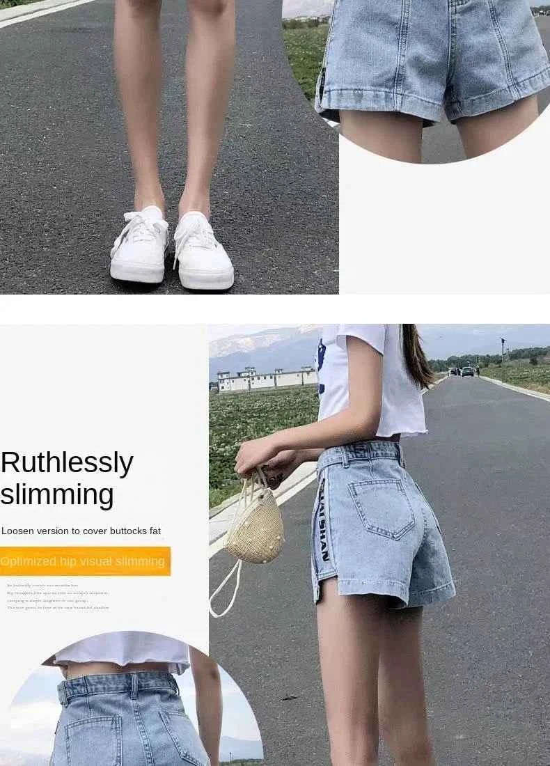 Women's Korean Y2K Black Denim Shorts Summer Thin High Waist A-Line Loose Wide Leg Slimming Hot Pants