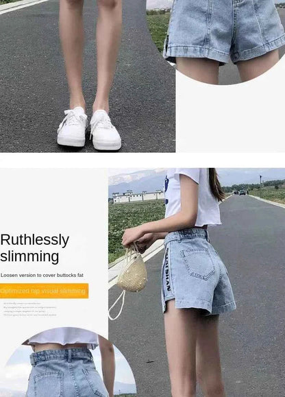 Women's Korean Y2K Black Denim Shorts Summer Thin High Waist A-Line Loose Wide Leg Slimming Hot Pants