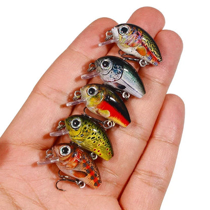 5Pcs 3cm Bass Fishing Lures Kit Topwater Crankbaits, Wobblers Swimbaits 1.5g/2g for Freshwater/Saltwater Light Fishing Tackle
