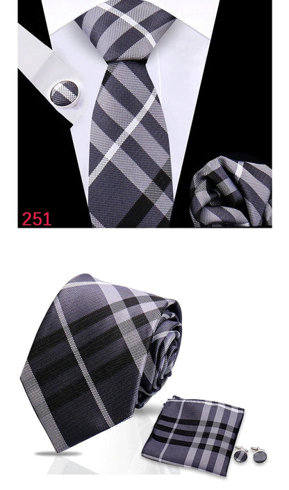 Luxury Plaid Tie For Mens Necktie Handkerchief Pocket Square Cufflinks Set Jacquard Woven Ties Wedding Business Accessories