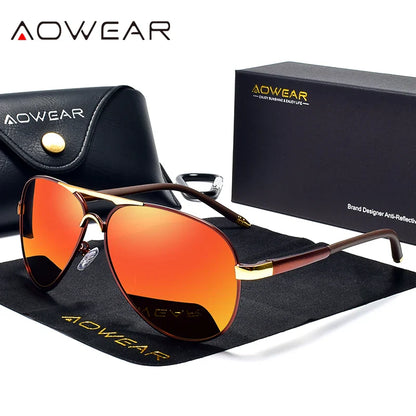 AOWEAR Men's Aviation Sunglasses Men Polarized Mirror Sunglass for Man HD Driving Pilot Sun Glasses