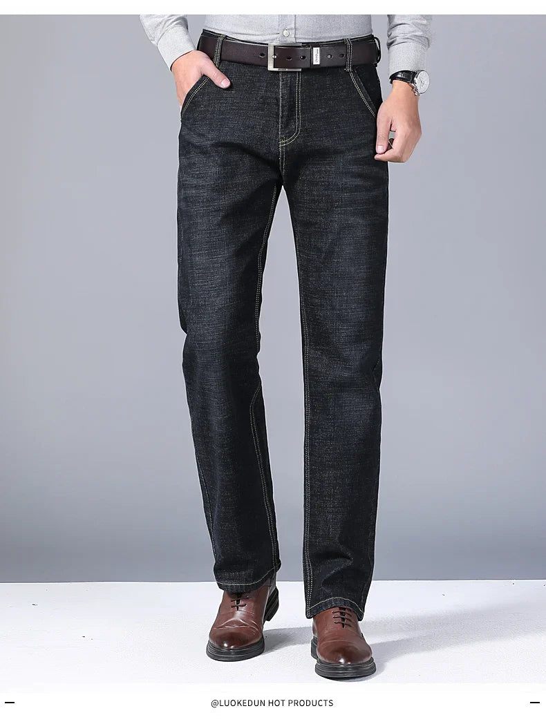 2024 NEW Men's Fashion Business Jeans Classic Style Casual Stretch Slim Jean Pants Male Brand Denim Trousers Black Blue