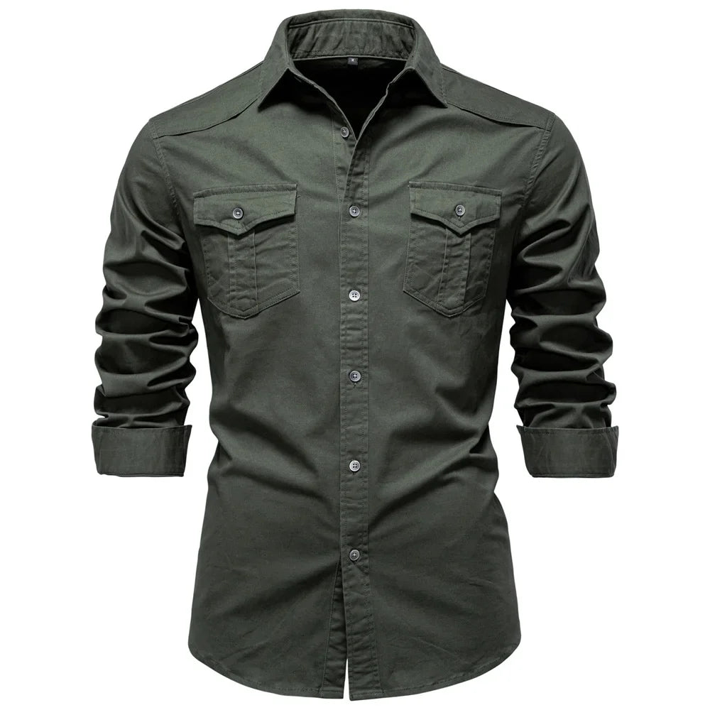 AIOPESON 2025 Business Cotton Pocket Shirt Men Long Sleeve Quality Casual Shirts for Men Casual Slim Fit Solid Color Men Shirts