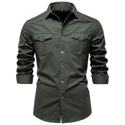 AIOPESON 2025 Business Cotton Pocket Shirt Men Long Sleeve Quality Casual Shirts for Men Casual Slim Fit Solid Color Men Shirts