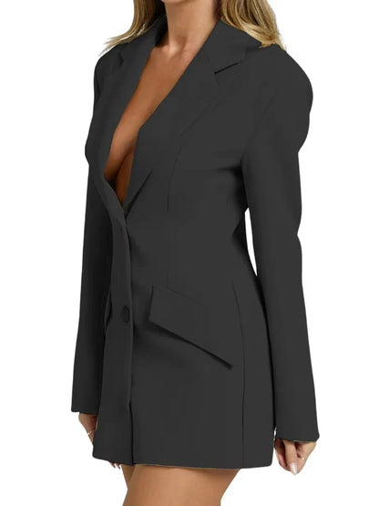 Deep V-neck Single Breasted Waist Cinched Suit Spring  Autumn New in Style Commuting Solid Color Suit Jacket Clothes Top