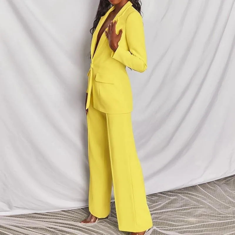 Hot Selling Professional Suit Set Solid Color Healthy Fabric 2024 Spring and Autumn New Women's Fit Suit Two-piece Set