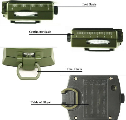 Mulitifunctional High Precision Outdoor Survival Military Compass Camping Waterproof Metal with Fluorescent Geological Compass