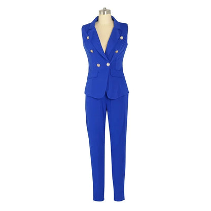 Business Work Wear Two Piece Pant Suits for Women Sets Elegant Sleeveless Blazer Top and Pencil Pants Office Lady Matching Sets