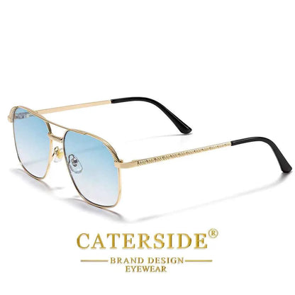 CATERSIDE New Retro Pilot Sunglasses Men Square Frame Suneyeglass Women Flat Top Double Bridges Vacation Beach Eyewear UV400