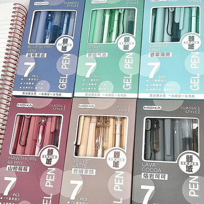 7Pcs/Box Minimalist Transparent 0.5mm Gel Pens Fashion Office Signature Pen Creative Multifunction School Supplies