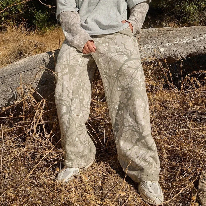 spring autumn Straight Casual Pants Men Camouflage Wide Leg Pants Breathable camouflage trousers loose Large size men sweatpants
