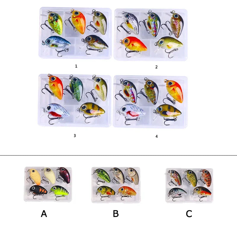 5Pcs 3cm Bass Fishing Lures Kit Topwater Crankbaits, Wobblers Swimbaits 1.5g/2g for Freshwater/Saltwater Light Fishing Tackle