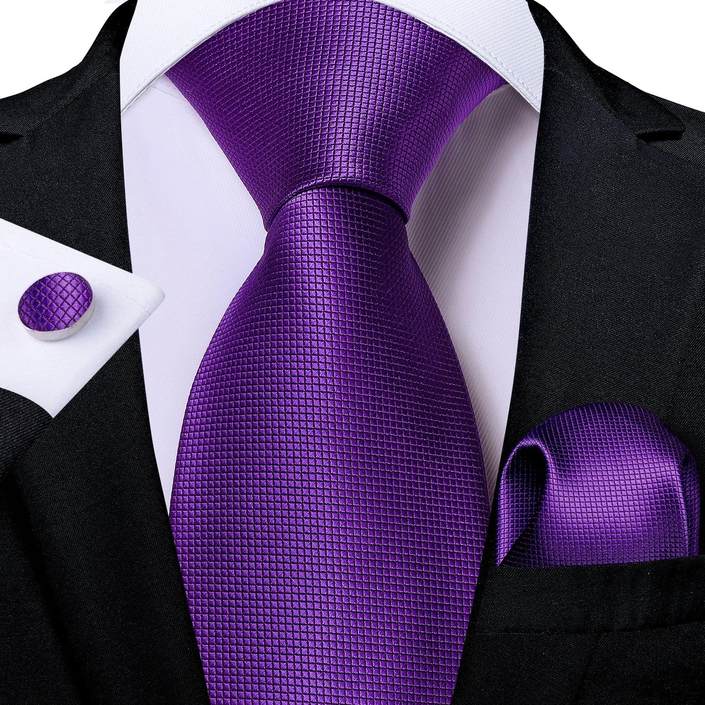 Men's Ties Solid Pink Blue Green Purple Wedding Party Accessories Groom Necktie Handkerchief Cufflinks Gift for Husband