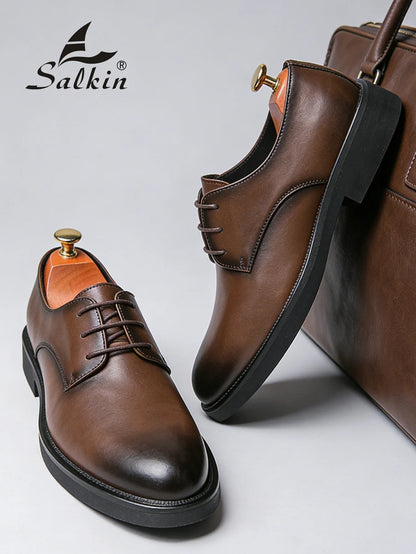 Classic Men Dress Shoes Lace Up Derby Shoes Formal Business Lesther Shoes Anti Slip Wear-resistant Office Daily Casual Shoes