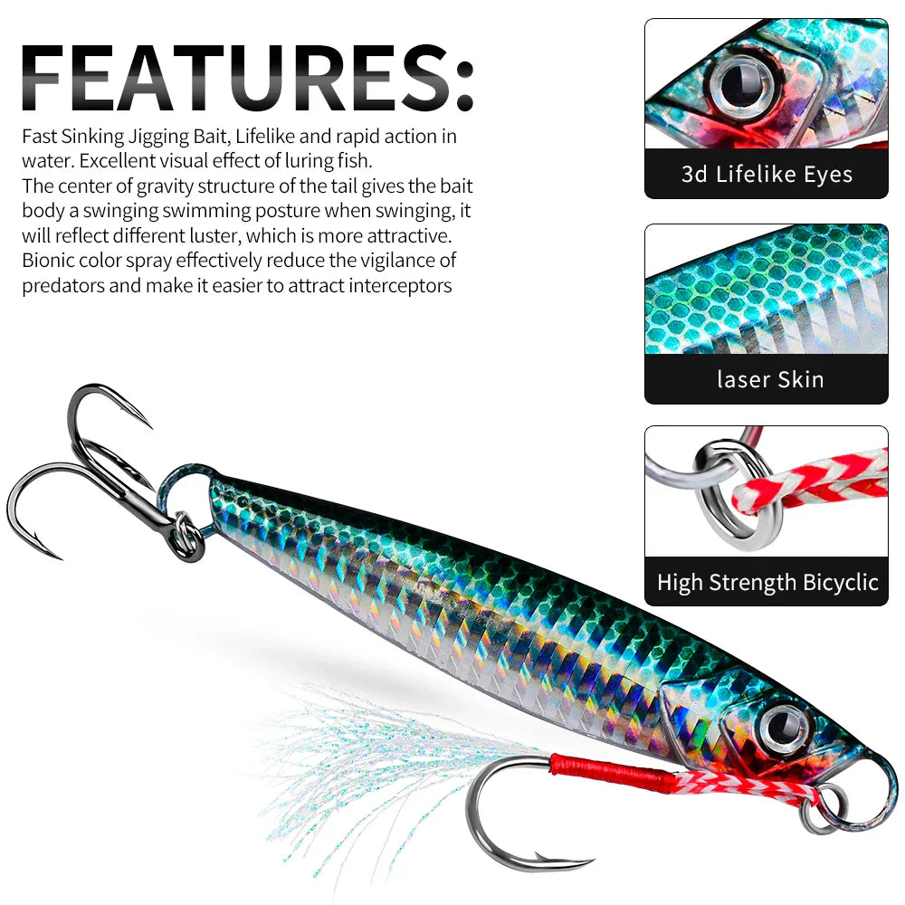 PROBEROS 5pcs Luya Iron Plate Sea Fishing Metal Bionic Bait 17g/21g/24g/30g/40g/60g Double Hooks Luminous Fake Bait Wholesale