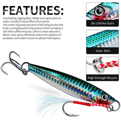 PROBEROS 5pcs Luya Iron Plate Sea Fishing Metal Bionic Bait 17g/21g/24g/30g/40g/60g Double Hooks Luminous Fake Bait Wholesale