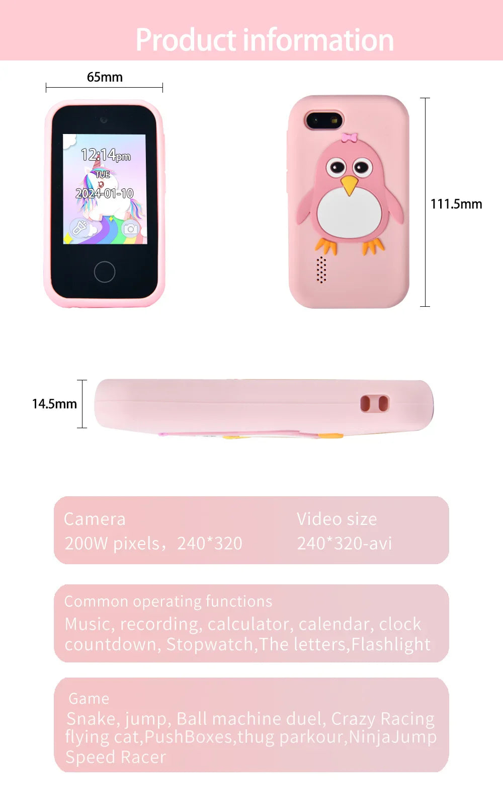 32GB Kids Smart Phone 2.8'' IPS Mini Toy Phone Music Player  28 Games Alarm Clock Flashlight Dual Camera Educational Funny Toys