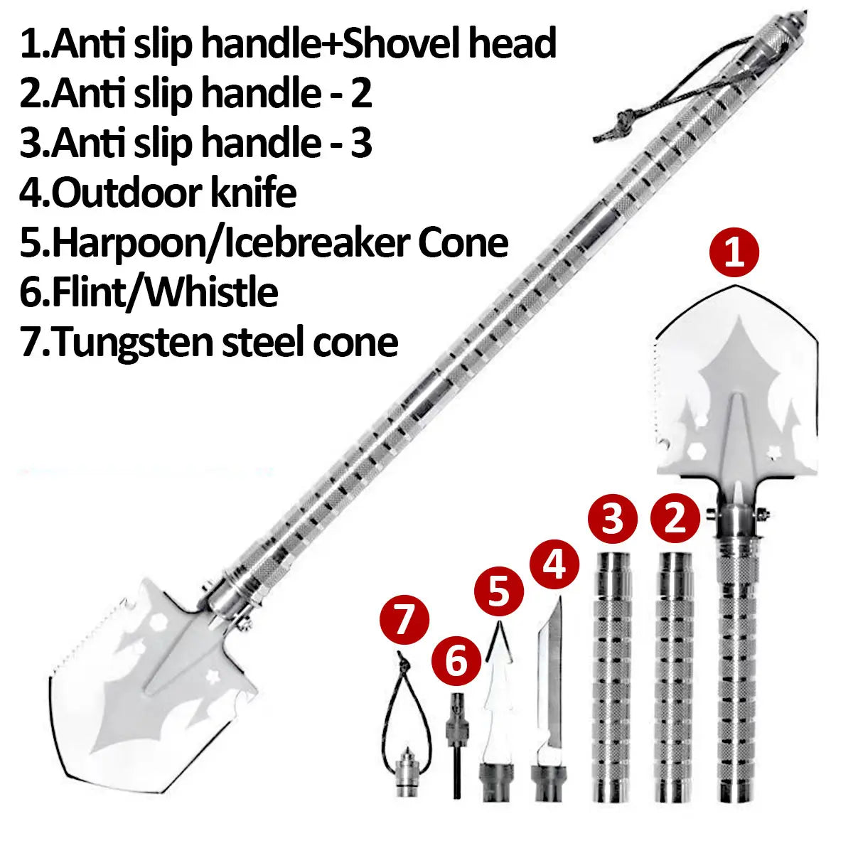 3-Section Folding Survival Shovel – Manganese Steel Multi-Tool for Camping & Outdoor Use