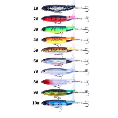 Topwater Popper Fishing Lure – 11cm & 14cm Hard Bait with Rotating Wobbler Tail
