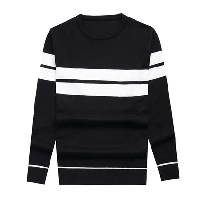 New Men's Casual Long Sleeved Striped Round Neck Knitted Sweater Comfortable Fashionable Breathable and Versatile Top