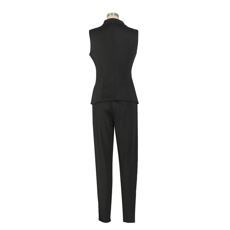 Business Work Wear Two Piece Pant Suits for Women Sets Elegant Sleeveless Blazer Top and Pencil Pants Office Lady Matching Sets