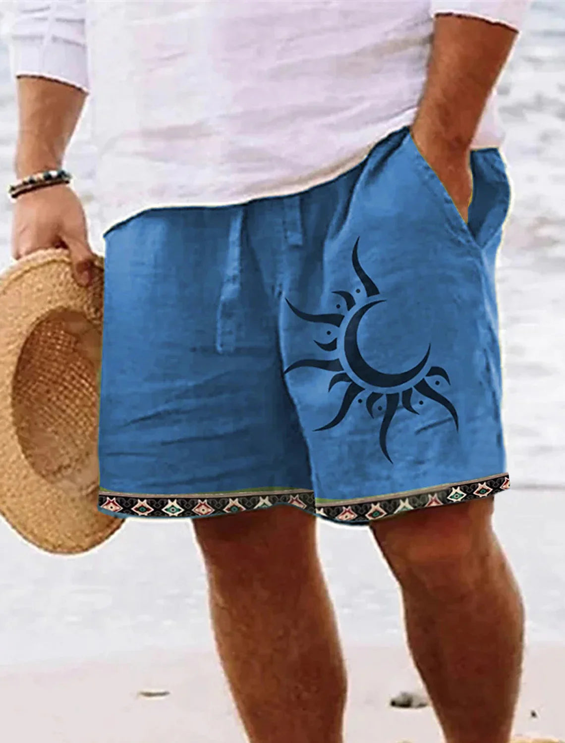 Men's Retro Sun & Moon Graphic Shorts – 3D Printed Breathable Street Shorts