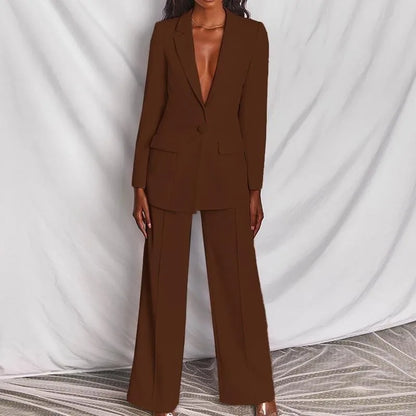 Hot Selling Professional Suit Set Solid Color Healthy Fabric 2024 Spring and Autumn New Women's Fit Suit Two-piece Set