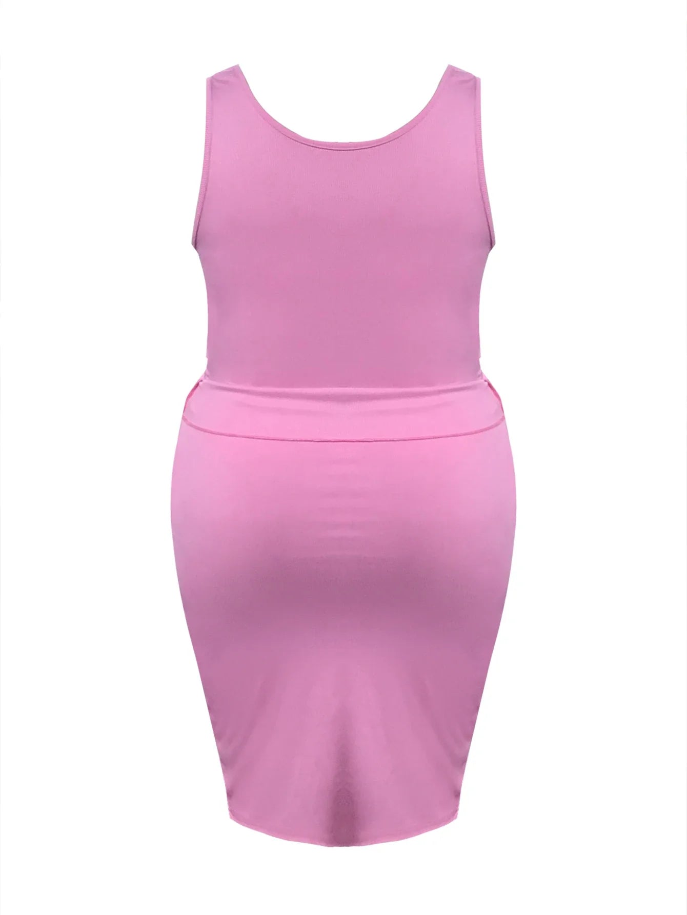 LW Plus Size Cami Button Design Skirt Set Sleeveless Round Neck Tank Top Slit Wrapped Skirt Summer Causal Solid Suit Outfit