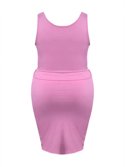 LW Plus Size Cami Button Design Skirt Set Sleeveless Round Neck Tank Top Slit Wrapped Skirt Summer Causal Solid Suit Outfit