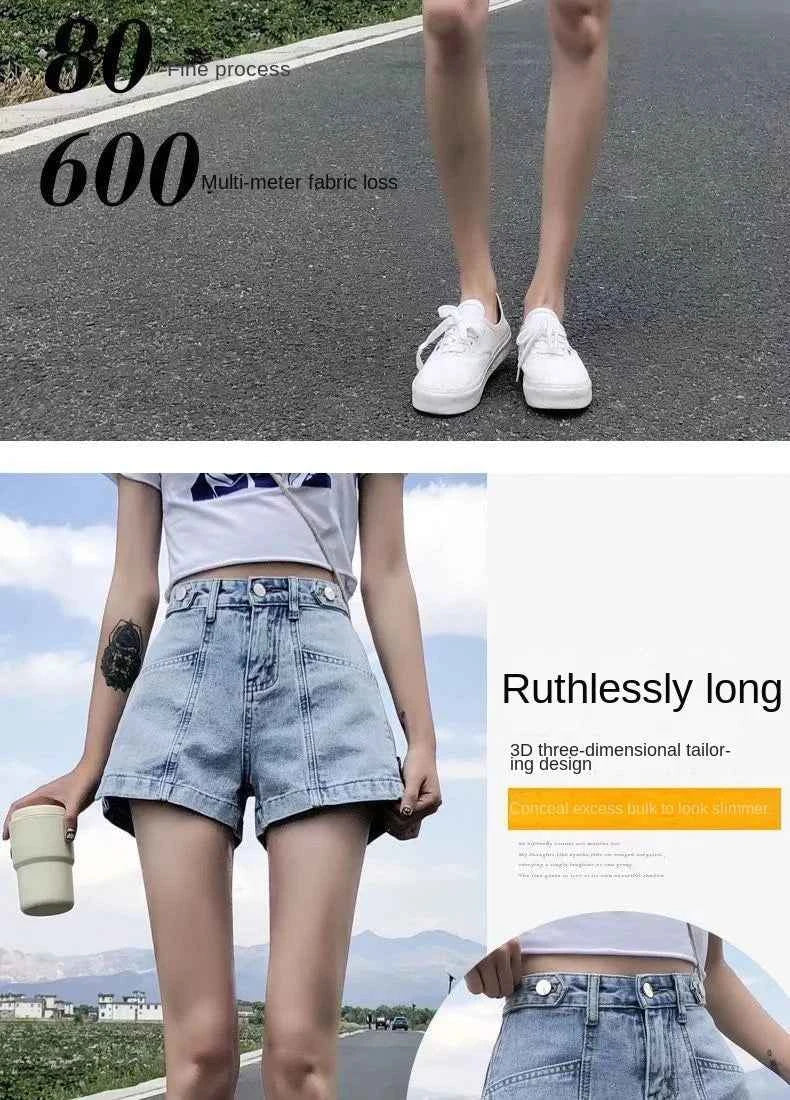 Women's Korean Y2K Black Denim Shorts Summer Thin High Waist A-Line Loose Wide Leg Slimming Hot Pants