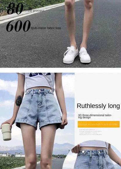 Women's Korean Y2K Black Denim Shorts Summer Thin High Waist A-Line Loose Wide Leg Slimming Hot Pants