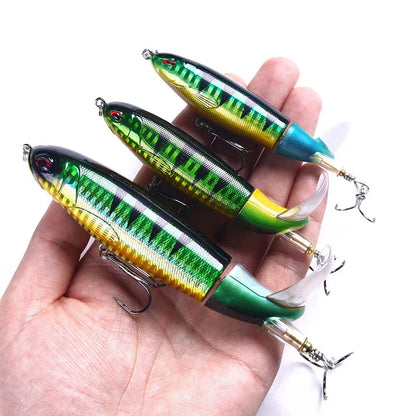 Topwater Popper Fishing Lure – 11cm & 14cm Hard Bait with Rotating Wobbler Tail