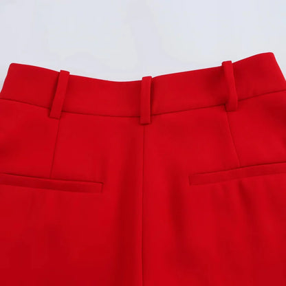 KONDALA Office Lady Chic Red Vest Blazer Suit V Neck Sashes Sleeveless Blazer High Waist Wide Leg Pants Fashion 2025 Summer Sets