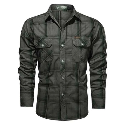 Men Plaid Casual Shirts Male Military Outdoor Loose Multi-pockets Tooling Shirts High Quality Man Large Long-sleeved Shirts 5XL