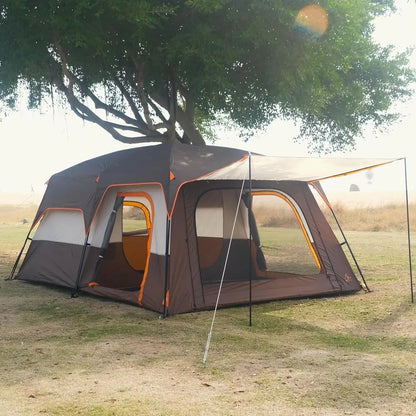 Spacious 6-14 Person Family Cabin Tent with 2 Rooms, 3 Doors, 3 Mesh Windows, Straight Walls, Waterproof, Double Layer for Outdo