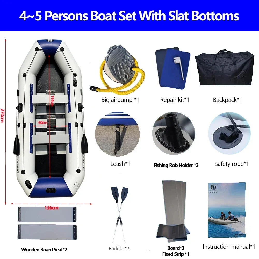 Inflatable Kayak Fishing Boat with Slats Bottom – PVC, 1–6 Persons (1.75–3.3m)