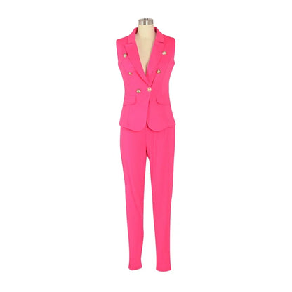 Business Work Wear Two Piece Pant Suits for Women Sets Elegant Sleeveless Blazer Top and Pencil Pants Office Lady Matching Sets