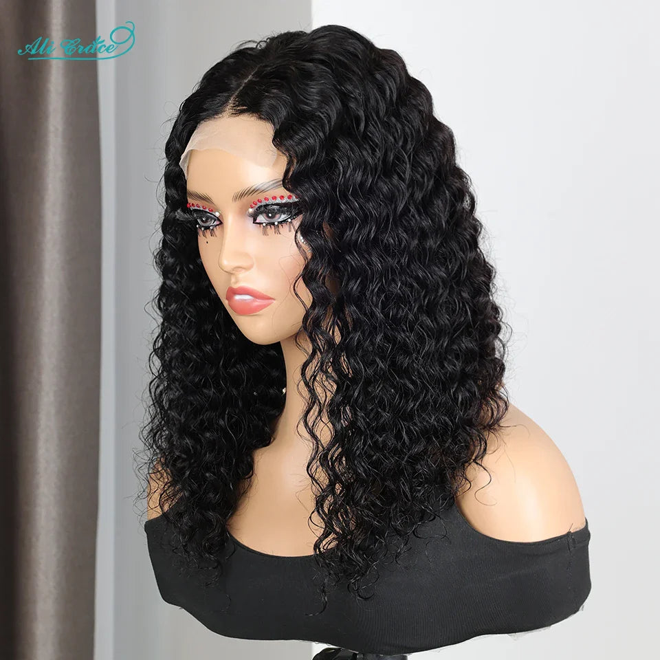 Ali Grace 4x4 Closure Wig Deep Wave Human Hair Wigs for Women Transparent Lace Closure Wig Bob Short Deep Wave Closure Bob Wig