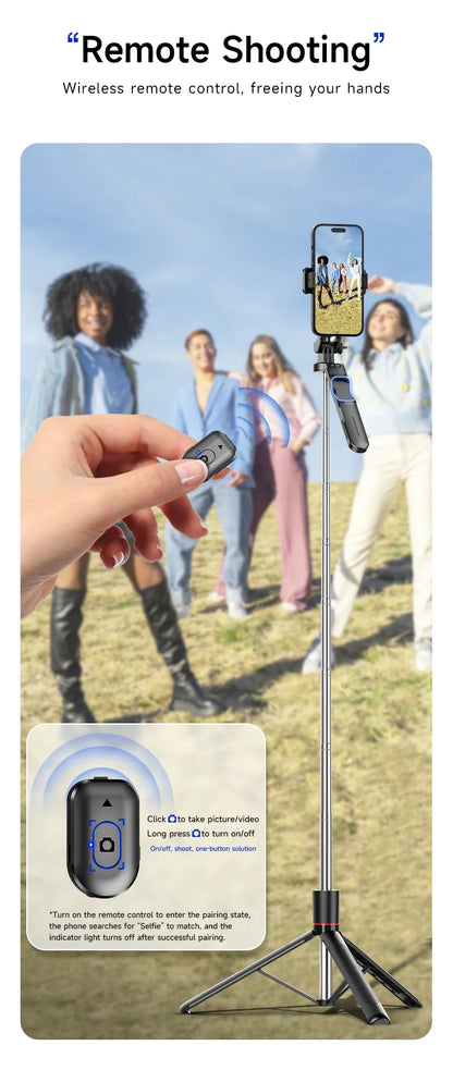 BSLIUFANG 2025 new 1.7M 360° rotation selfie stick tripod foldable stand with Wireless Bluetooth remote control for phone camera